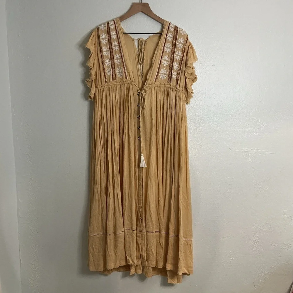 Free People Natural Will Wait for You Midi Dress size medium yellow - Picture 2 of 7